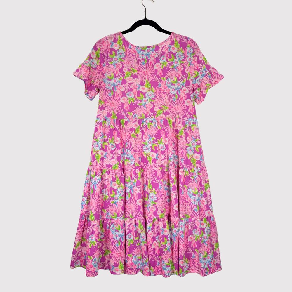 Lilly Pulitzer Mini Dress Pink Jodee Amethyst Moms The Word Tiered Swing Small - Picture 3 of 11